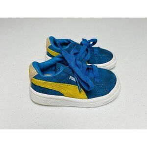 PUMA Size 4 Suede Classic Blue Yellow White Sneaker Toddler Shoes